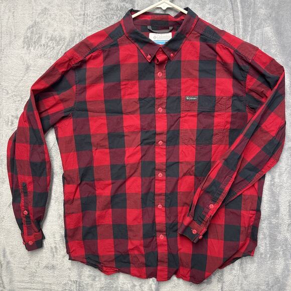 Columbia Shirt Men's Size XL Red Buffalo Plaid Button Down Long Sleeve Cotton - Picture 1 of 10